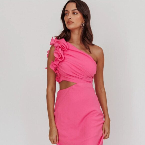 Deanna One-Shoulder Ruffle Maxi Dress Hot Pink main image 1
